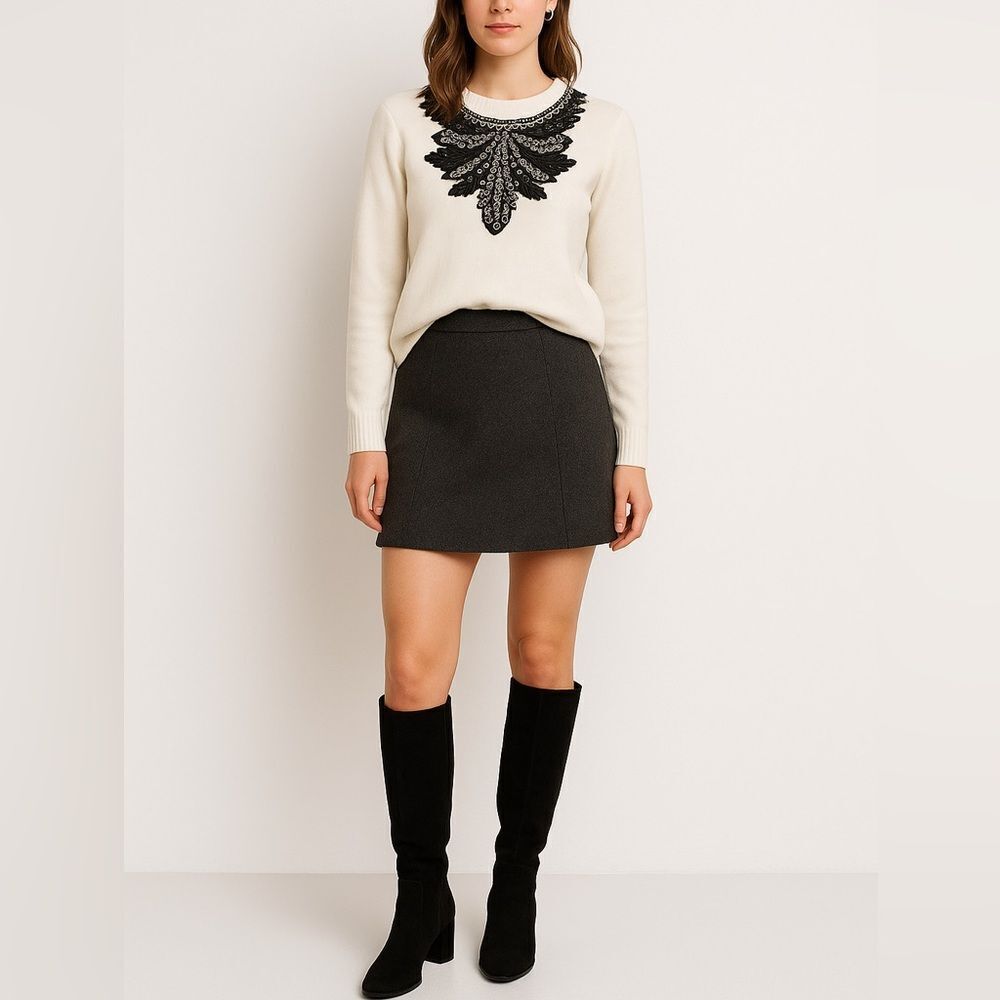 The Kooples Metallic Beaded Ecru Wool Cashmere Jumper